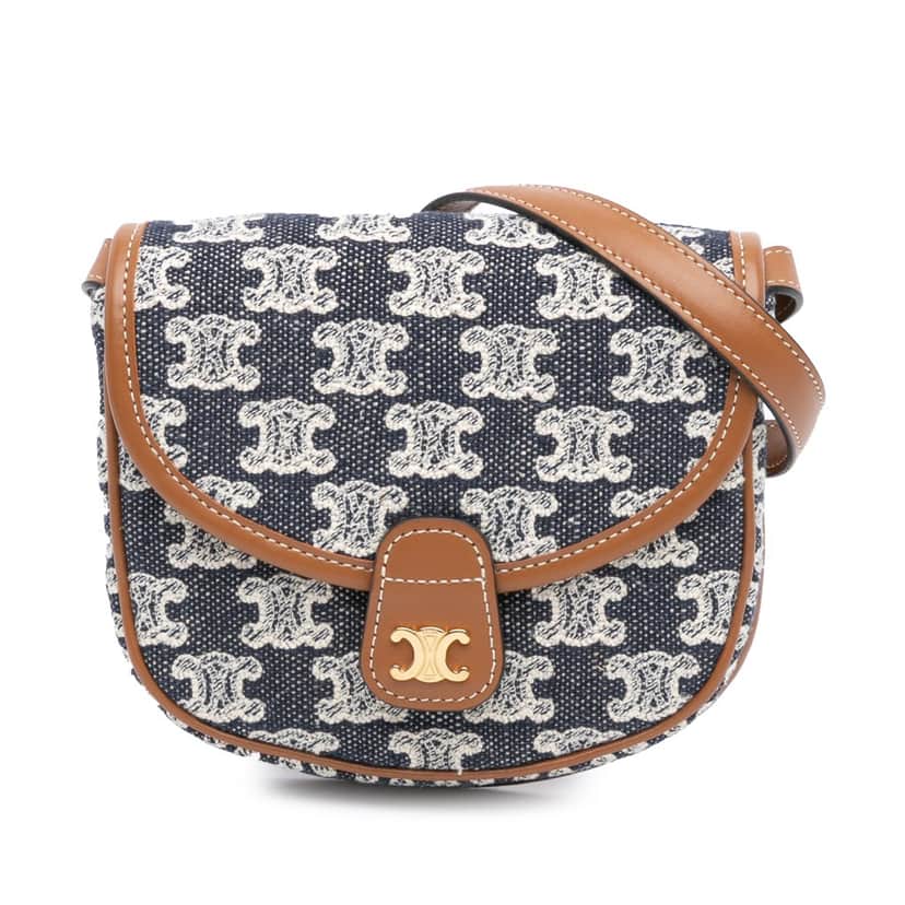 Celine Mini Triomphe Canvas and Calfskin Besace Crossbody Blue Canvas Good condition - Front View