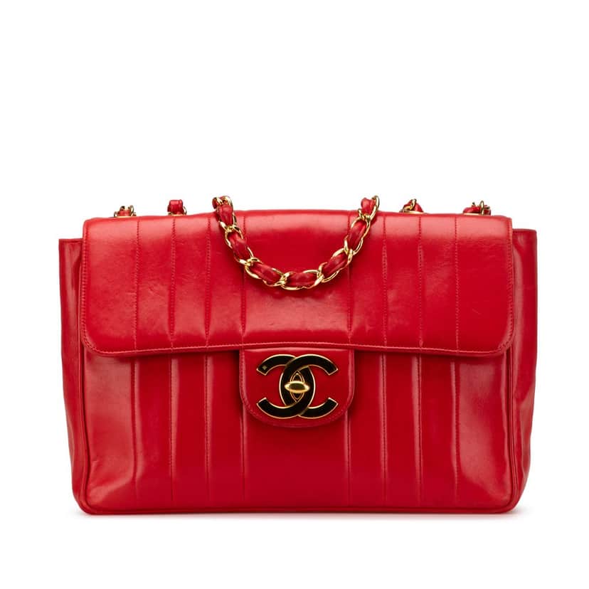 Chanel Jumbo XL Vertical Quilt Lambskin Single Flap Red Leather Good condition - Front View