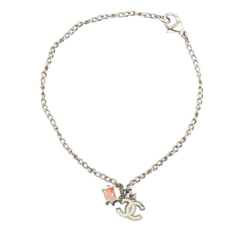 Chanel Silver Plated CC Ladybug Charm Bracelet Silver Silver Good condition - Front View