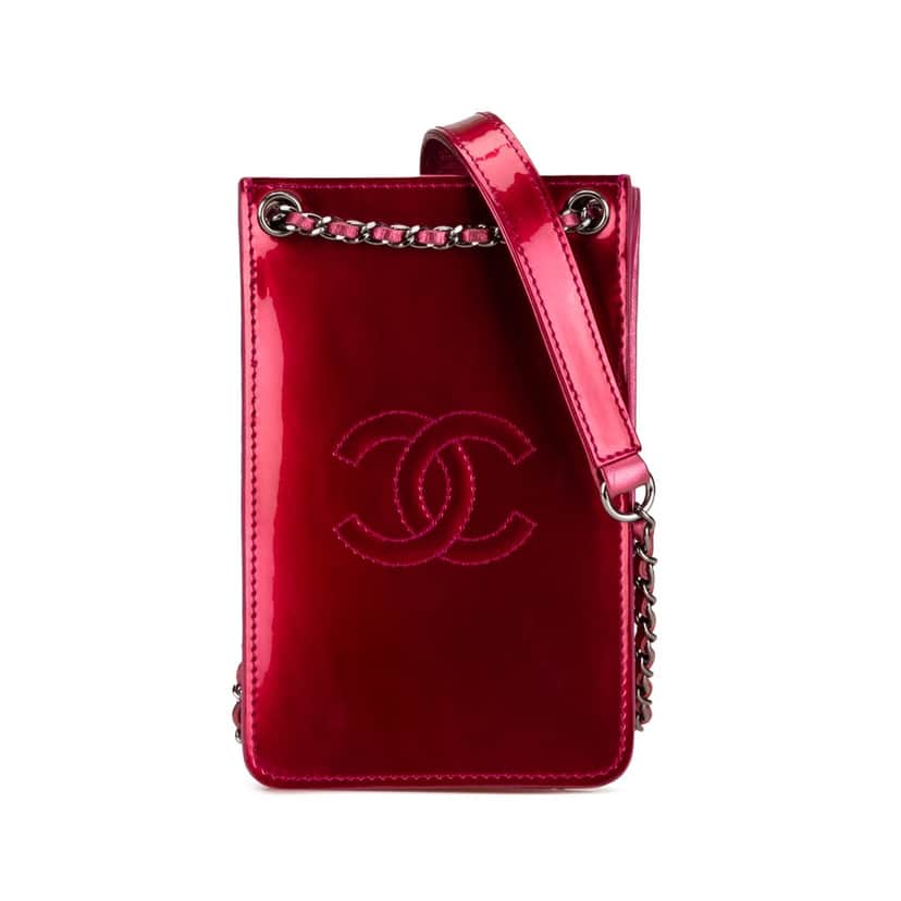 Chanel CC Patent Phone Holder Crossbody Pink Leather Good condition - Front View