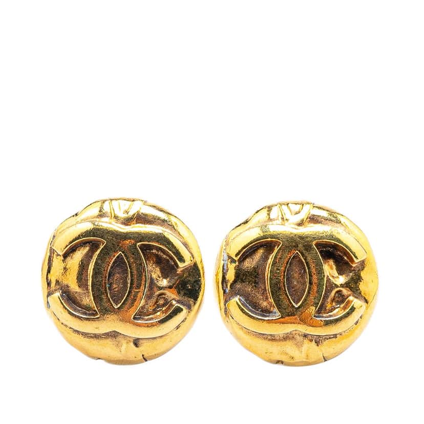 Chanel Gold Plated CC Round Clip on Earrings Gold Metal Good condition - Front View