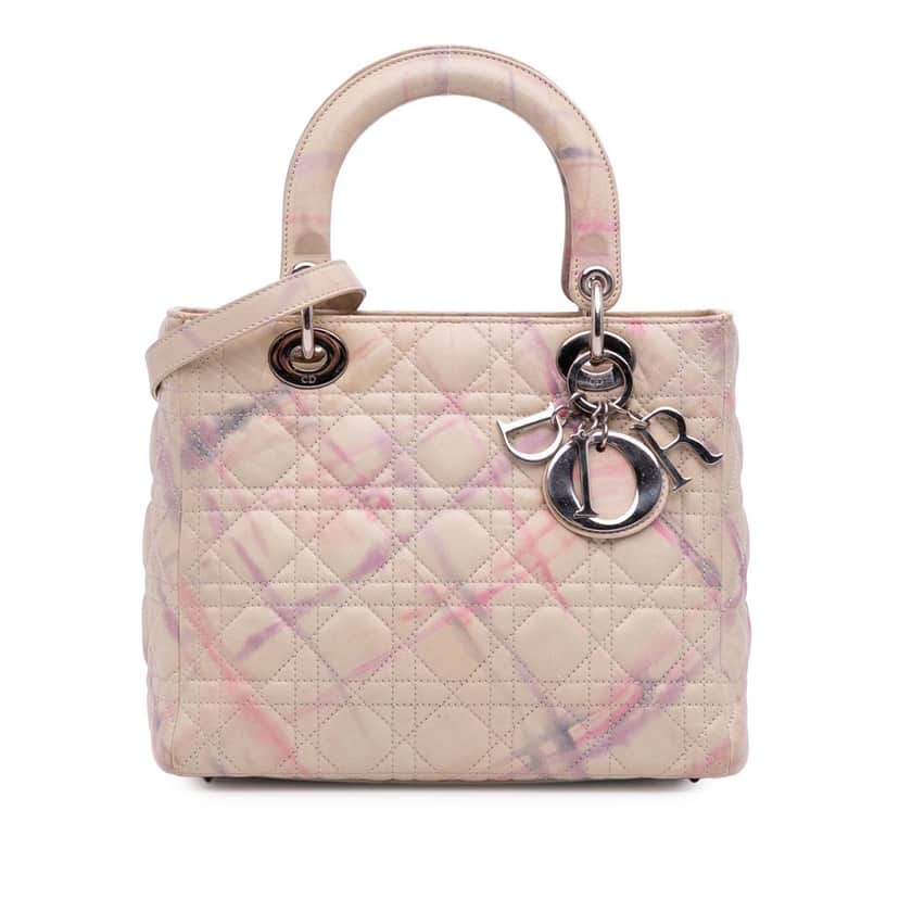 Dior Limited Edition Medium Lambskin Cannage Lady Dior Pink Leather Good condition - Front View