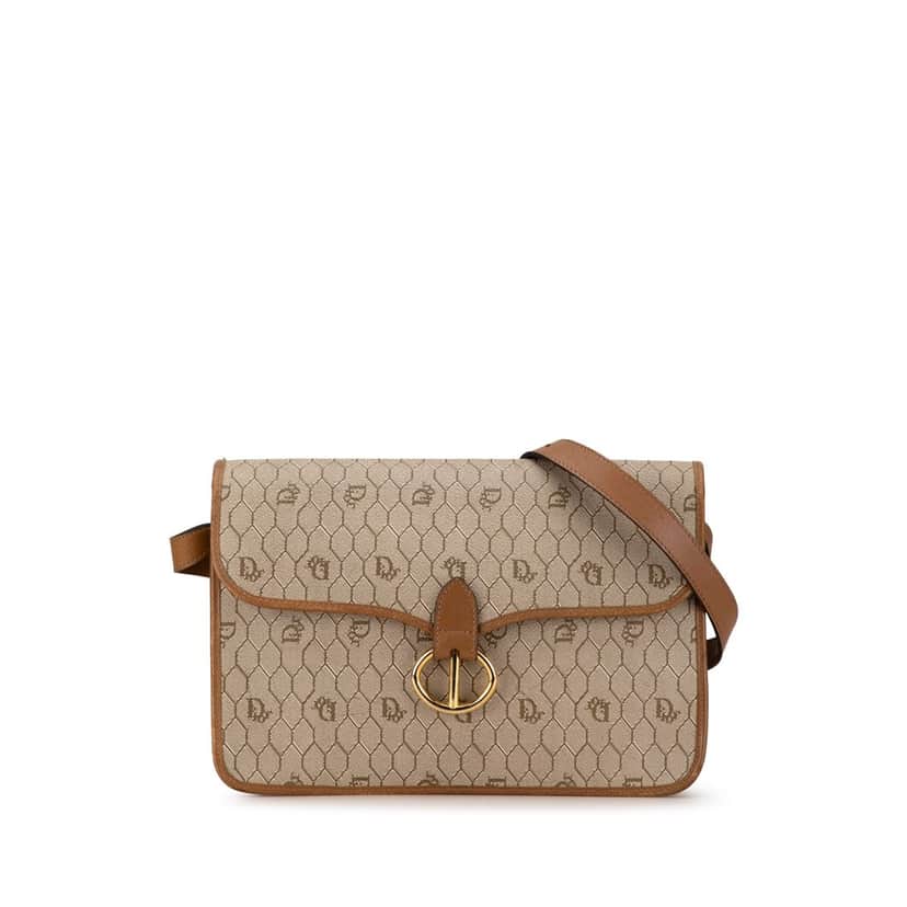 Dior Honeycomb Coated Canvas Crossbody Brown Canvas Fair condition - Front View
