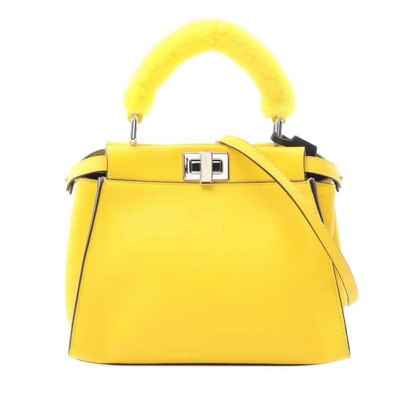 Fendi Mini Leather Peekaboo Iconic Satchel Yellow Leather Good condition - Front View