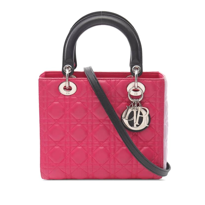 Dior Medium Tricolor Lambskin Cannage Lady Dior Pink Leather Good condition - Front View