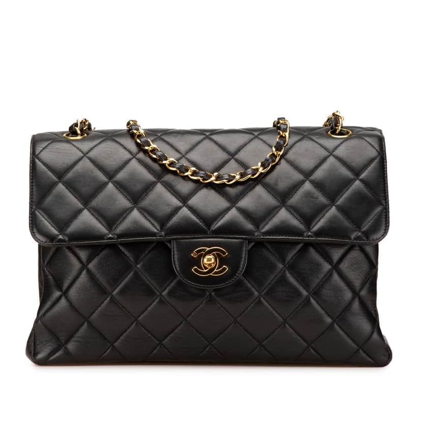 Chanel Jumbo Lambskin Double Sided Flap Black Leather Good condition - Front View