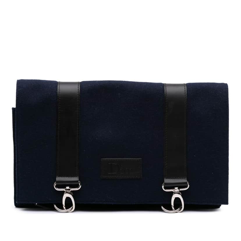 Dior Felt Travel Organizer Clutch Blue Polyester Very good condition - Front View
