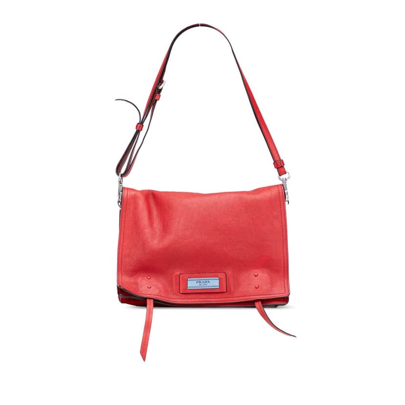 Prada Glace Calf Etiquette Flap Crossbody Red Leather Good condition - Front View
