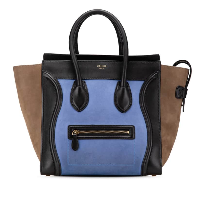 Celine Mini Tricolor Nubuck and Smooth Calfskin Luggage Tote Blue Leather Good condition - Front View