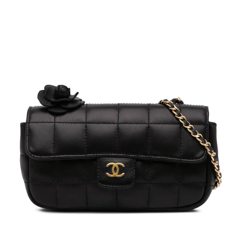 Chanel Extra Mini Camellia Choco Bar Lambskin Flap Black Leather Good condition - Front View