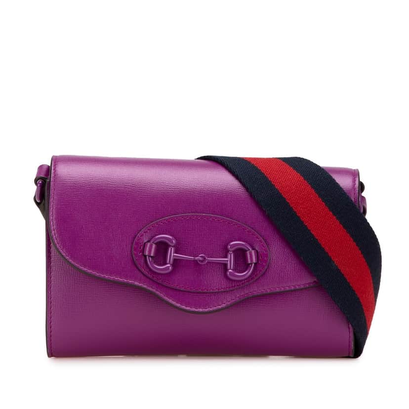 Gucci Mini Leather Horsebit 1955 Web Crossbody Purple Leather Very good condition - Front View