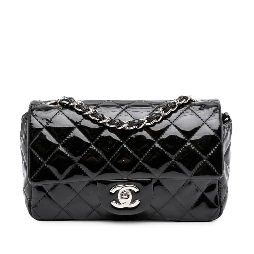 Chanel Mini Rectangular Classic Patent Single Flap Black Leather Good condition - Front View