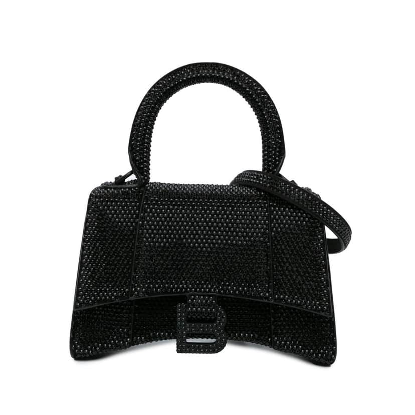 Balenciaga XS Rhinestone Hourglass Satchel Black Leather Good condition - Front View