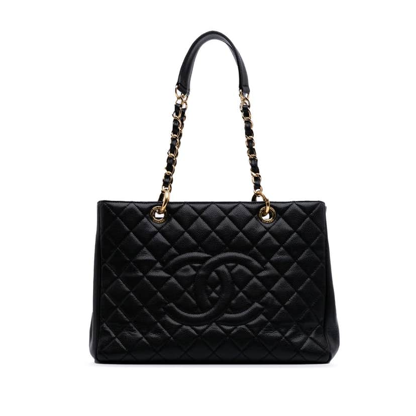 Chanel Caviar Grand Shopping Tote Black Leather Good condition - Front View