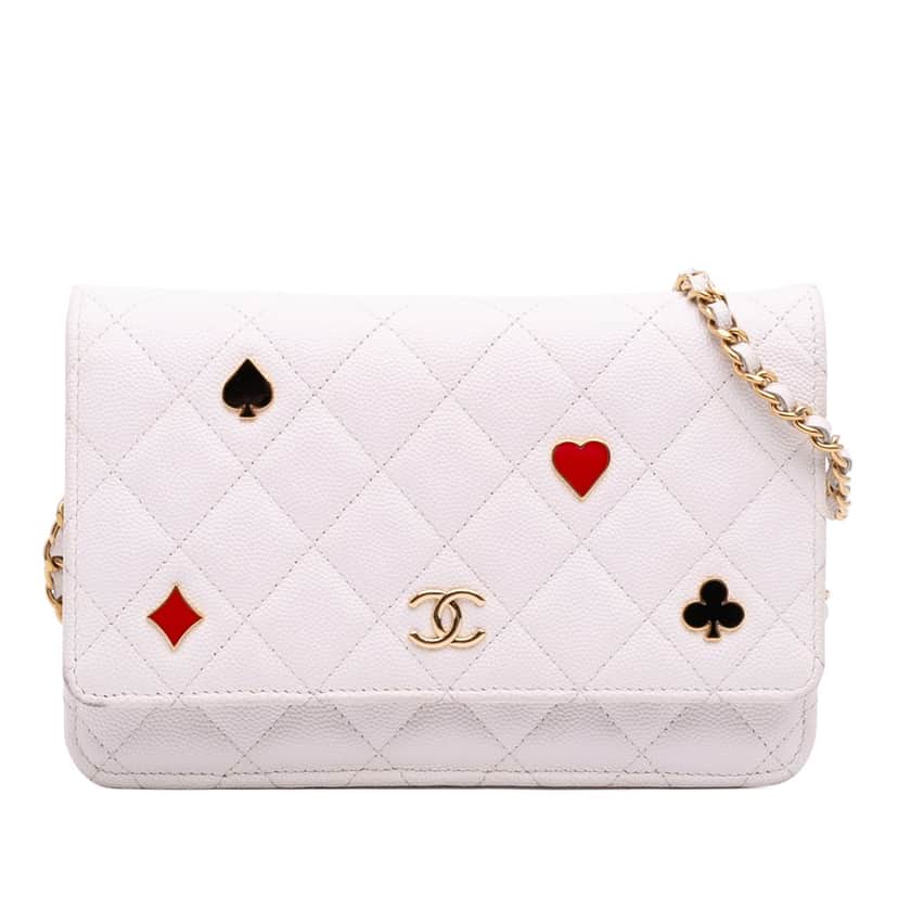 Chanel Quilted Caviar Coco Casino Wallet on Chain White Leather Good condition - Front View
