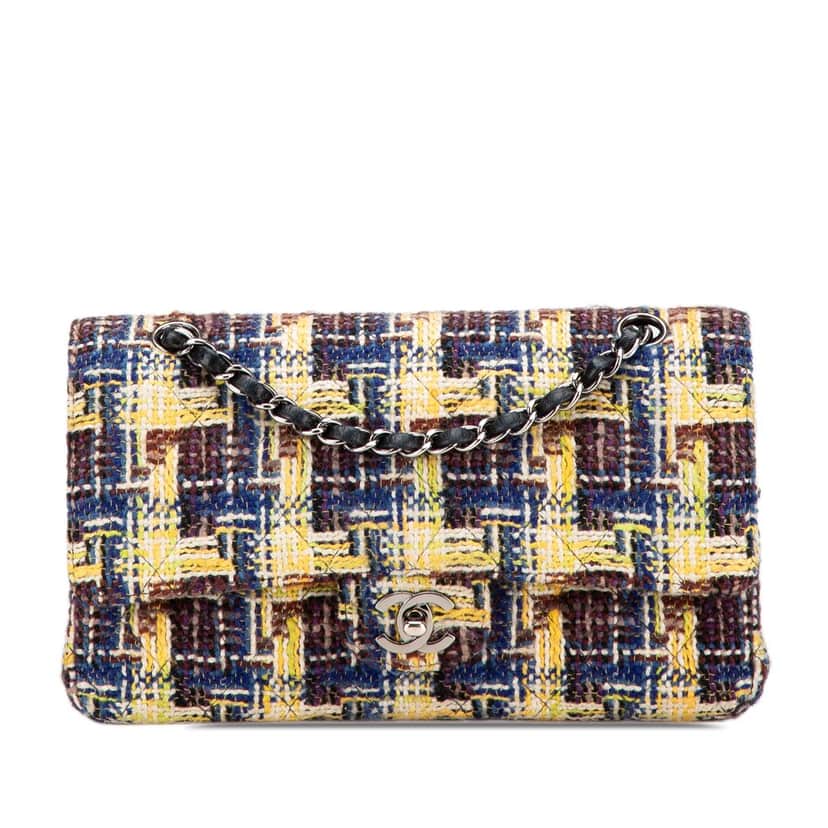 Chanel Medium Classic Tweed Double Flap Yellow Tweed Good condition - Front View