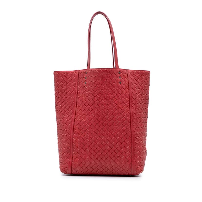 Bottega Veneta Nappa Intrecciato Tote Red Leather Good condition - Front View