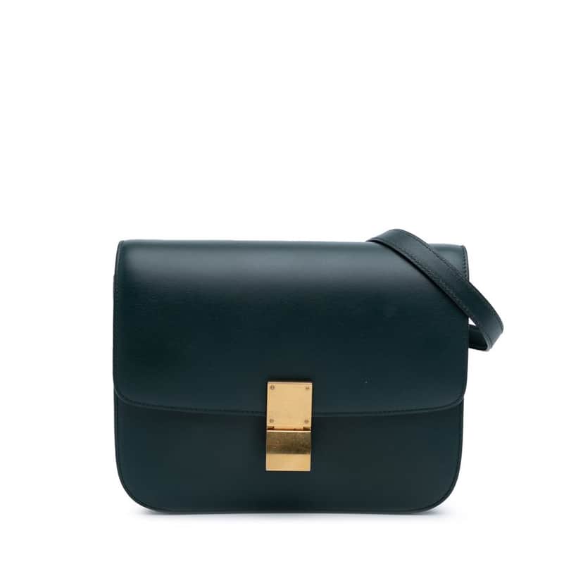 Celine Medium Calfskin Classic Box Green Leather Good condition - Front View