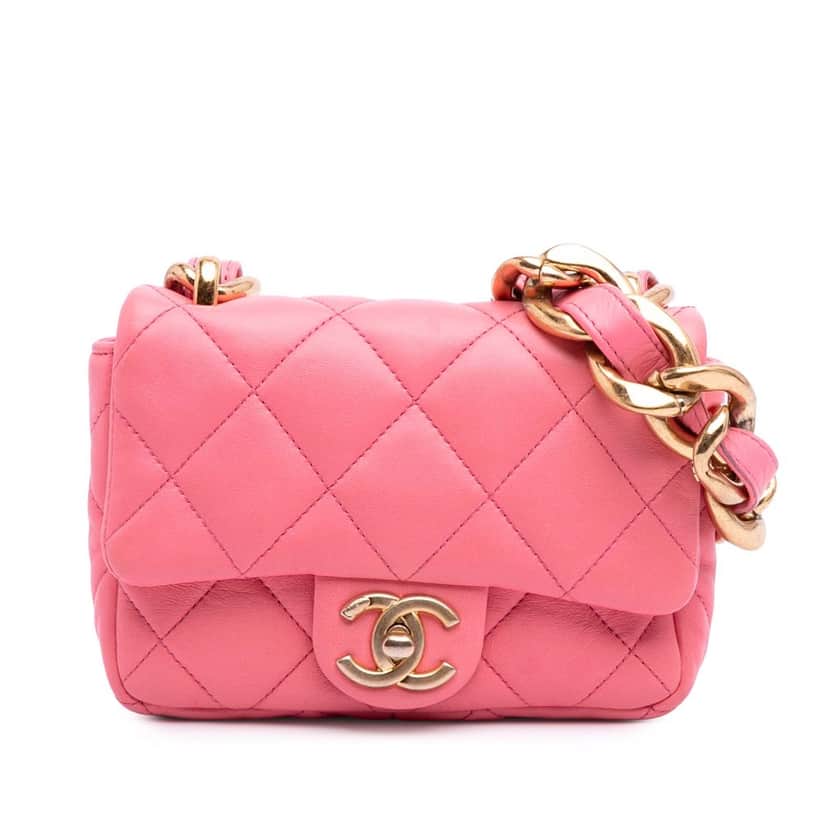Chanel Mini Quilted Lambskin Funky Town Flap Pink Leather Good condition - Front View