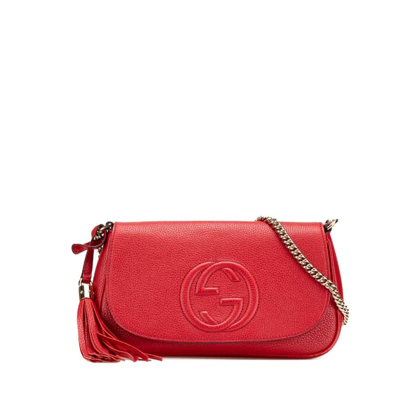 Gucci Medium Leather Soho Chain Flap Crossbody Red Leather Good condition - Front View