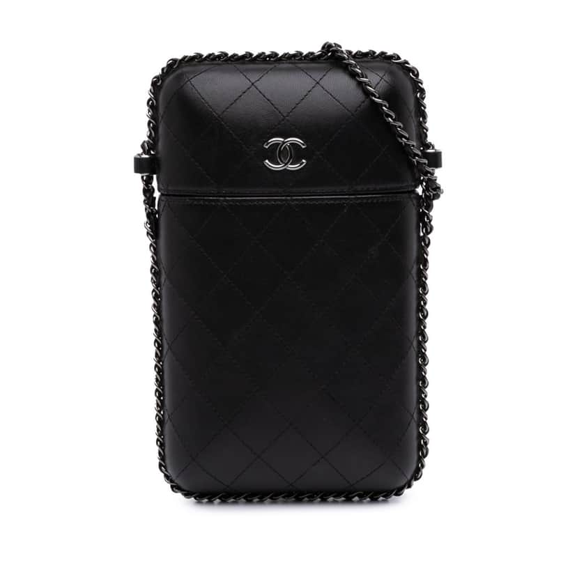 Chanel CC Quilted Lambskin Chain Around Phone Holder Black Leather Good condition - Front View