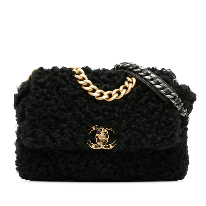 Chanel Medium Shearling 19 Flap Black Good condition - Front View