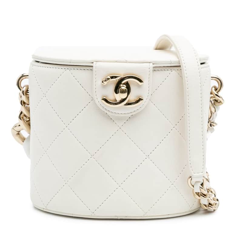 Chanel CC Lambskin Elegant Chain Vanity Case White Leather Good condition - Front View