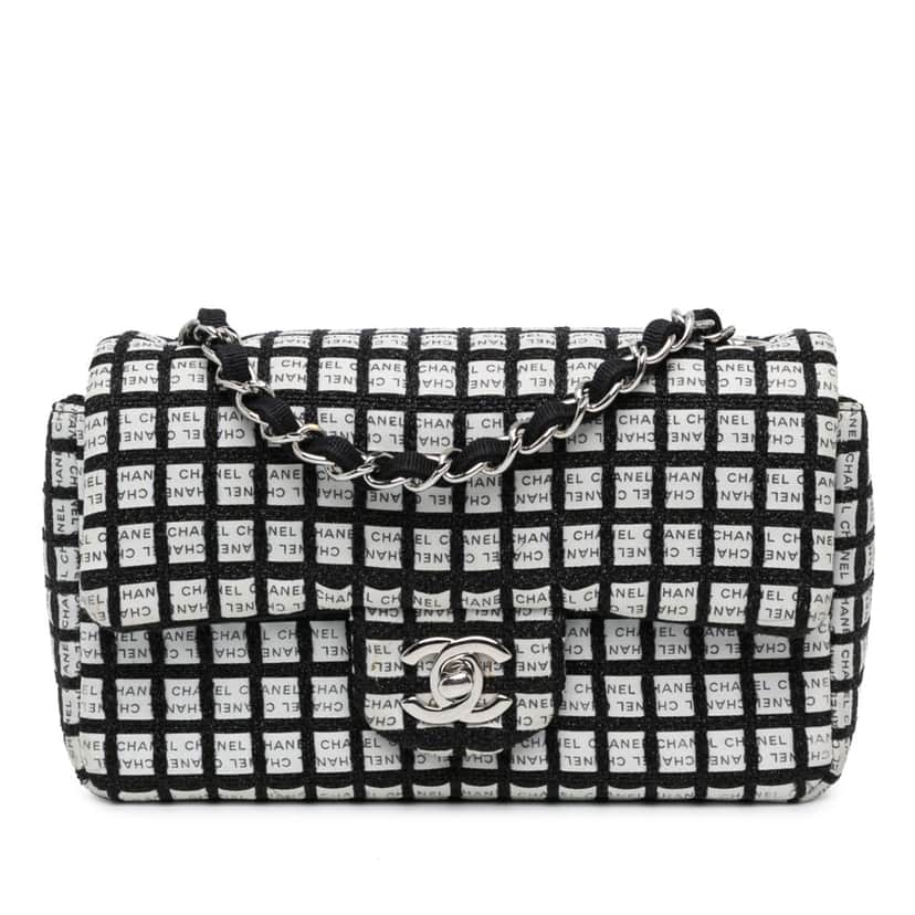 Chanel Mini Rectangular Classic Ribbon Tweed Double Flap White Tweed Very good condition - Front View