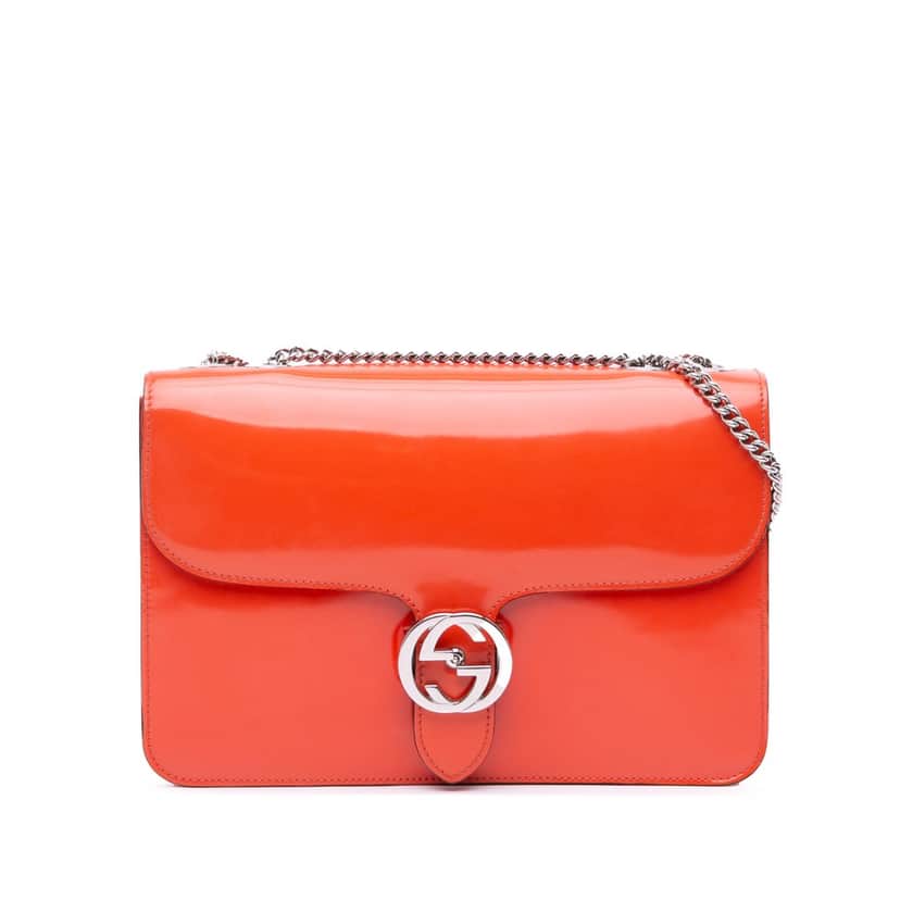 Gucci Medium Patent Dollar Interlocking G Crossbody Orange Leather Good condition - Front View