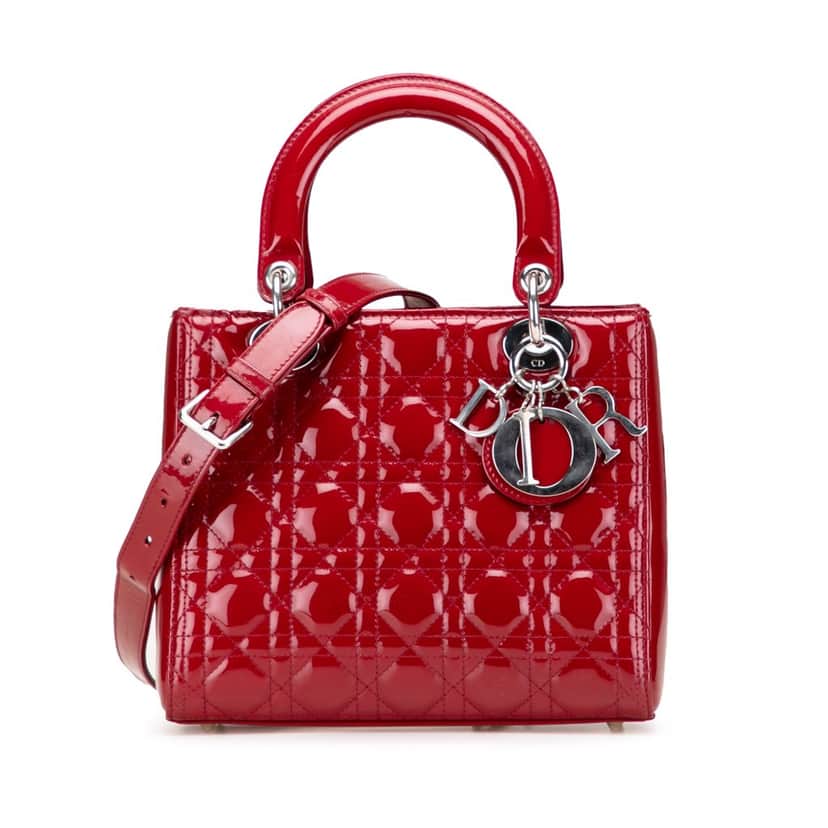 Dior Medium Patent Cannage Lady Dior Red Leather Good condition - Front View