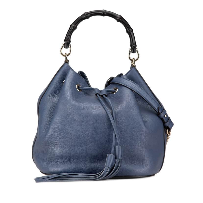 Gucci Leather Miss Bamboo Tassel Bucket Bag Blue Leather Good condition - Front View