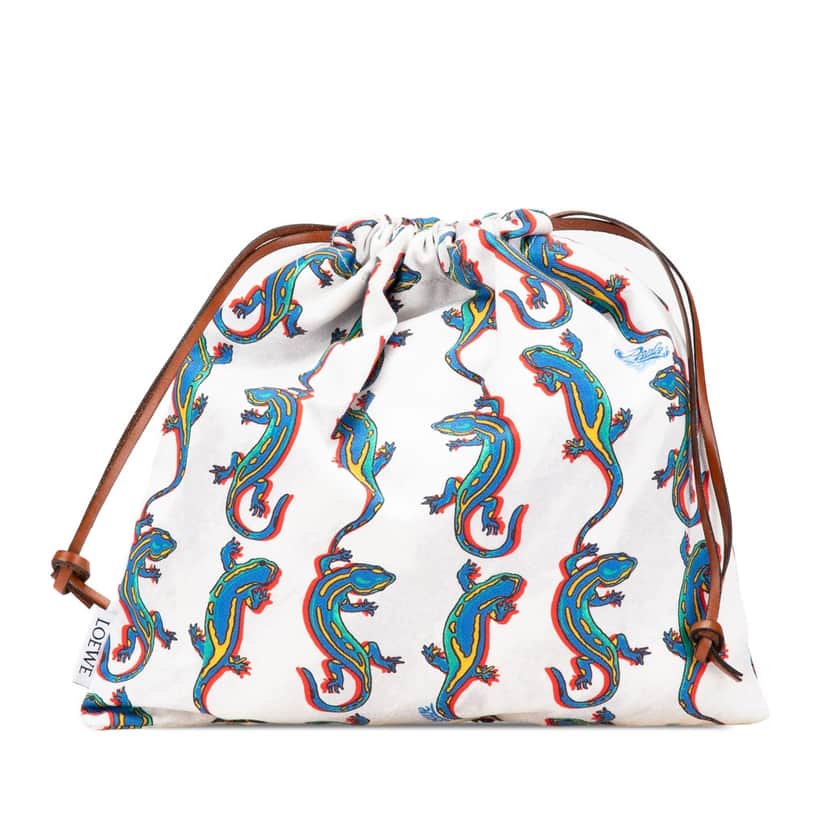 Loewe Paulas Ibiza Salamander Canvas Drawstring Pouch White Canvas Good condition - Front View