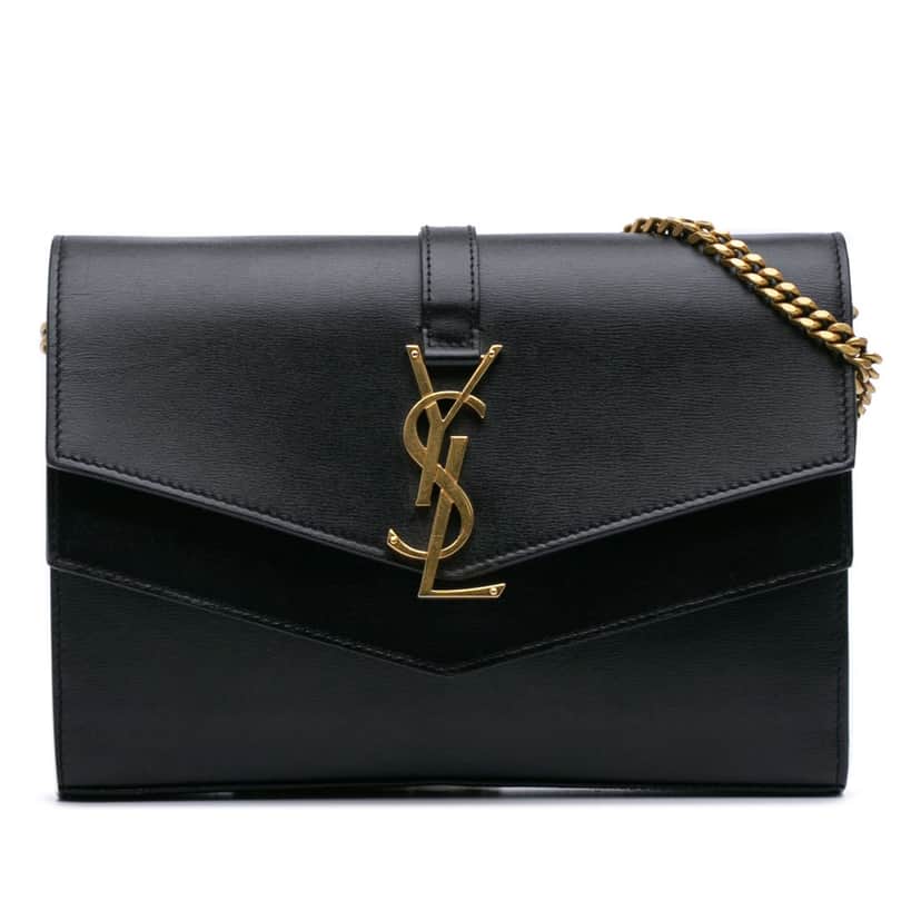 Saint Laurent Leather Monogram Sulpice Wallet on Chain Black Leather Good condition - Front View