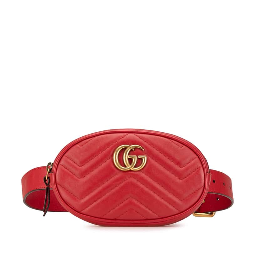 Gucci GG Marmont Matelasse Leather Belt Bag Red Leather Good condition - Front View
