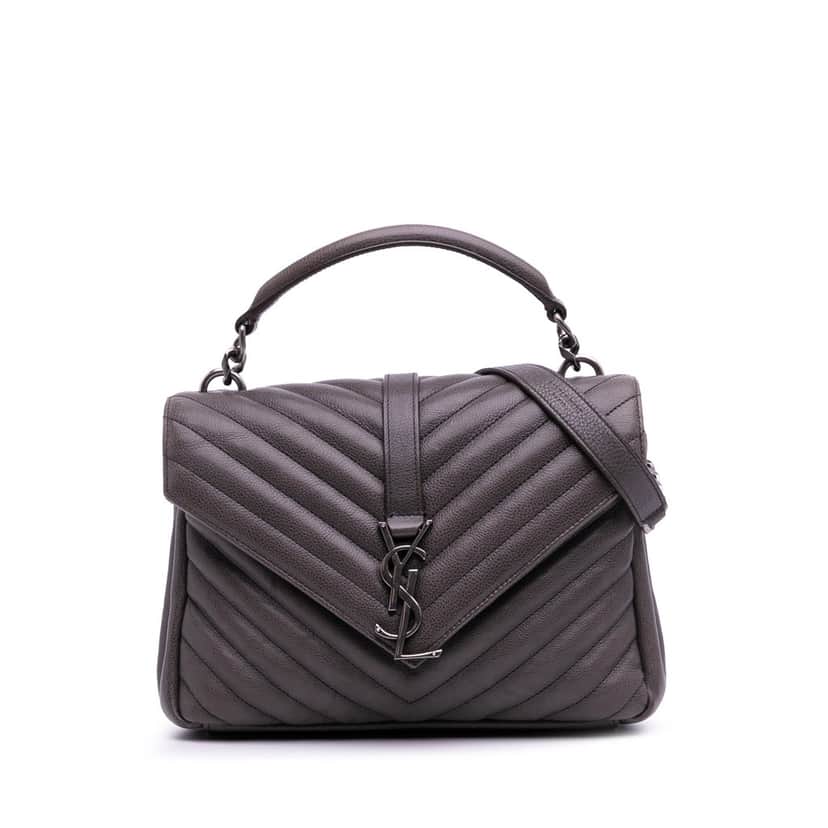 Saint Laurent Medium Quilted Chevron Sheepskin College Satchel Grey Leather Good condition - Front View