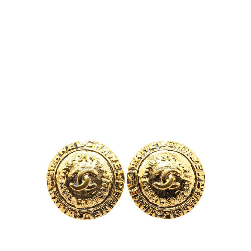 Chanel Gold Plated CC Round Clip On Earrings Gold Metal Good condition - Front View