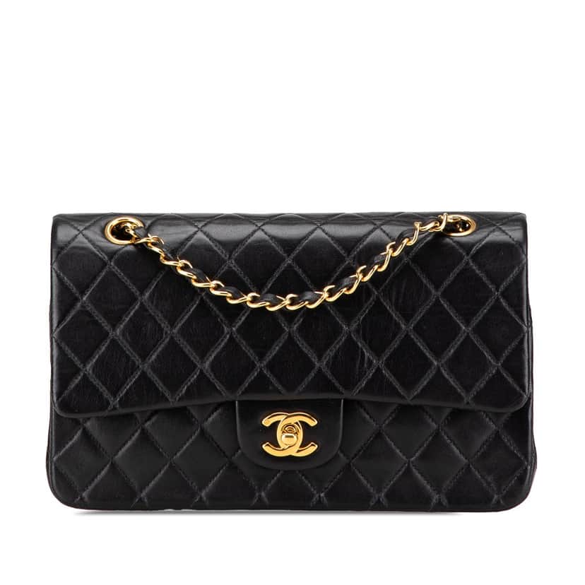 Chanel Medium Classic Lambskin Double Flap Black Leather Good condition - Front View