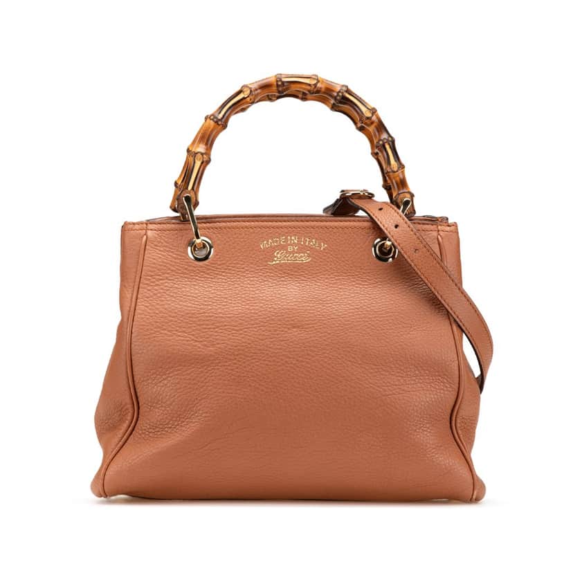 Gucci Small Calfskin Bamboo Shopper Satchel Brown Leather Good condition - Front View