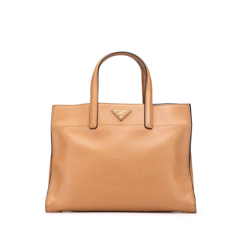 Prada Saffiano Soft Triple Pocket Satchel Brown Leather Good condition - Front View