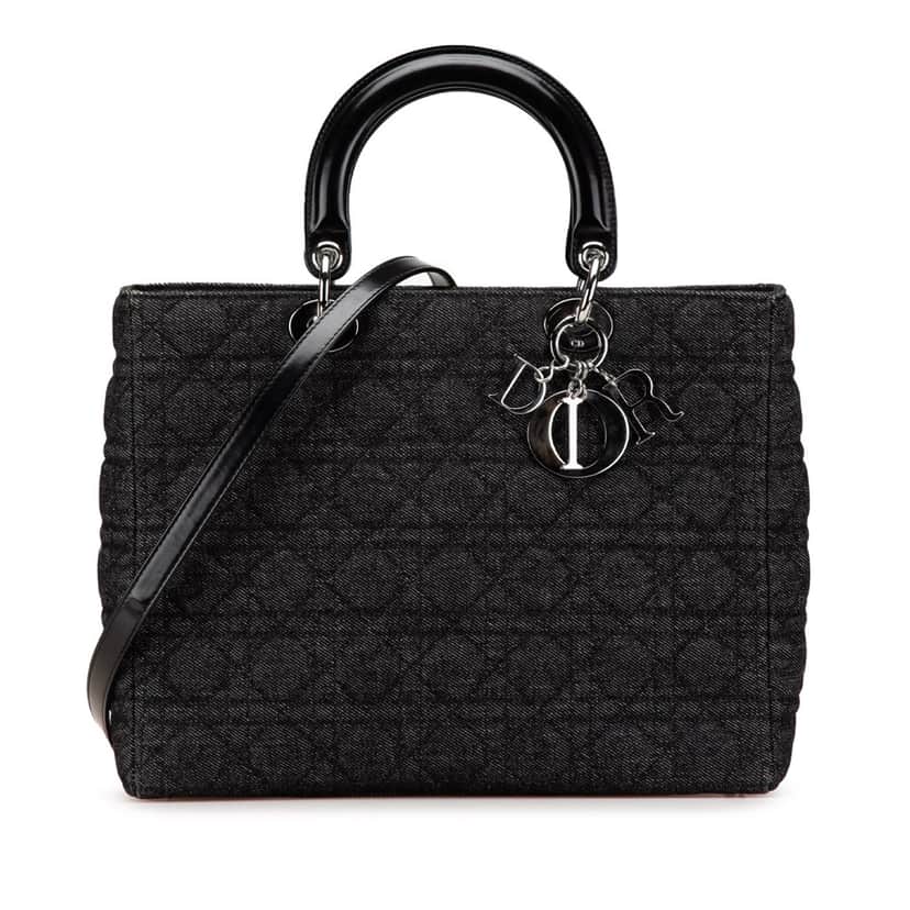 Dior Large Denim Cannage Lady Dior Black Denim Good condition - Front View