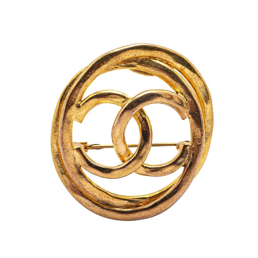 Chanel Gold Plated CC Round Brooch Gold Metal Good condition - Front View