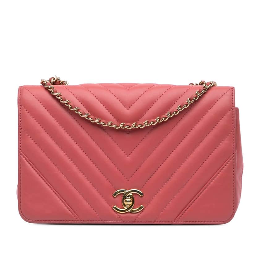 Chanel Medium Chevron Lambskin Statement Flap Pink Leather Good condition - Front View