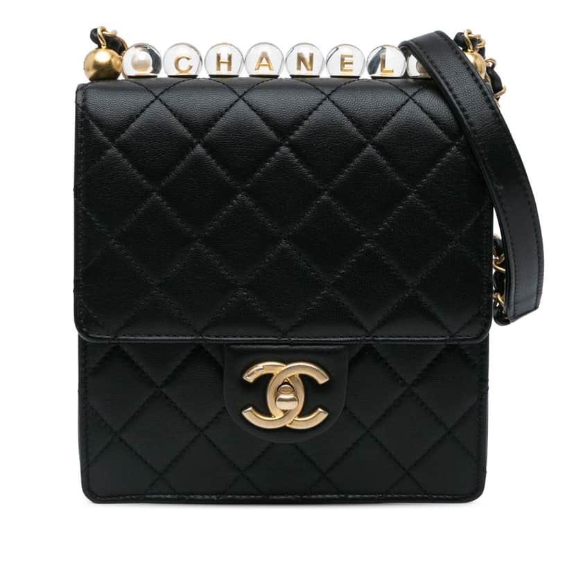 Chanel Small Lambskin Chic Pearls Flap Black Leather Good condition - Front View