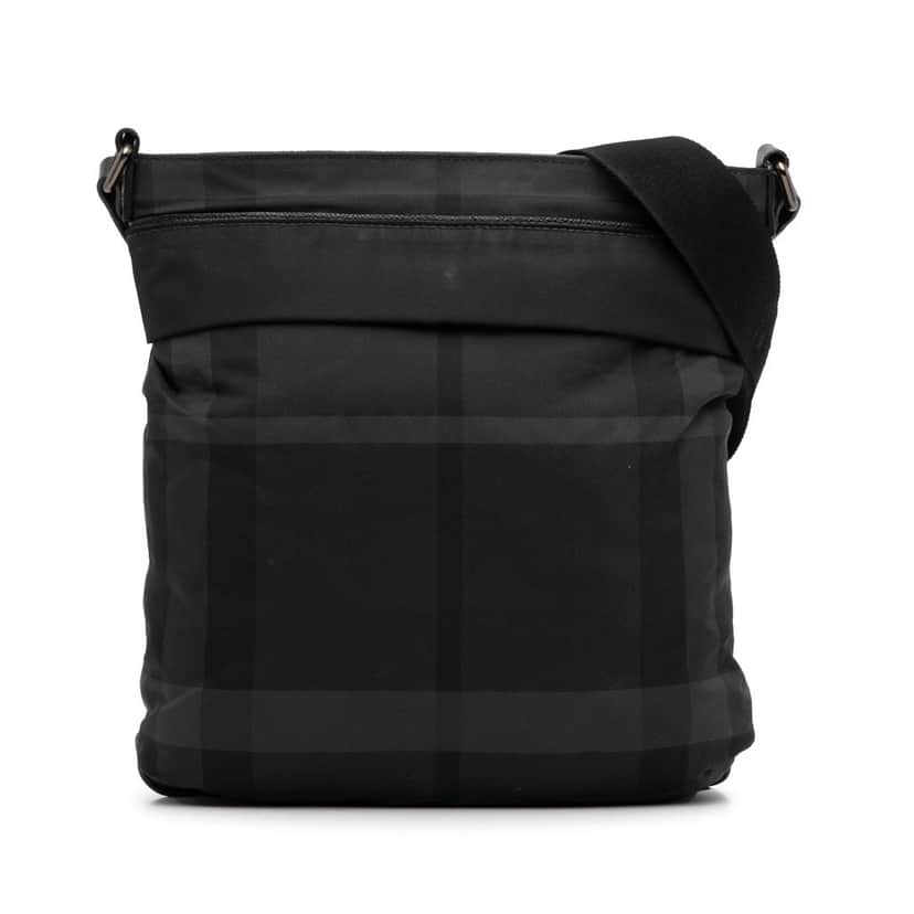 Burberry Tonal Check Canvas Crossbody Black Canvas Good condition - Front View