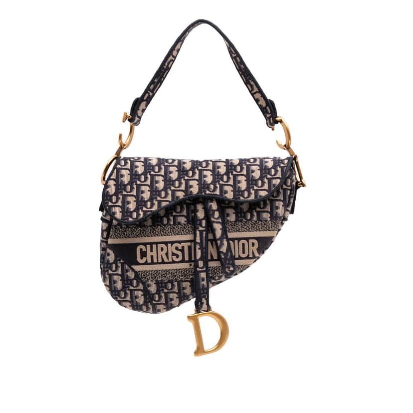 Dior Oblique Canvas Embroidered Saddle Bag Blue Canvas Good condition - Front View