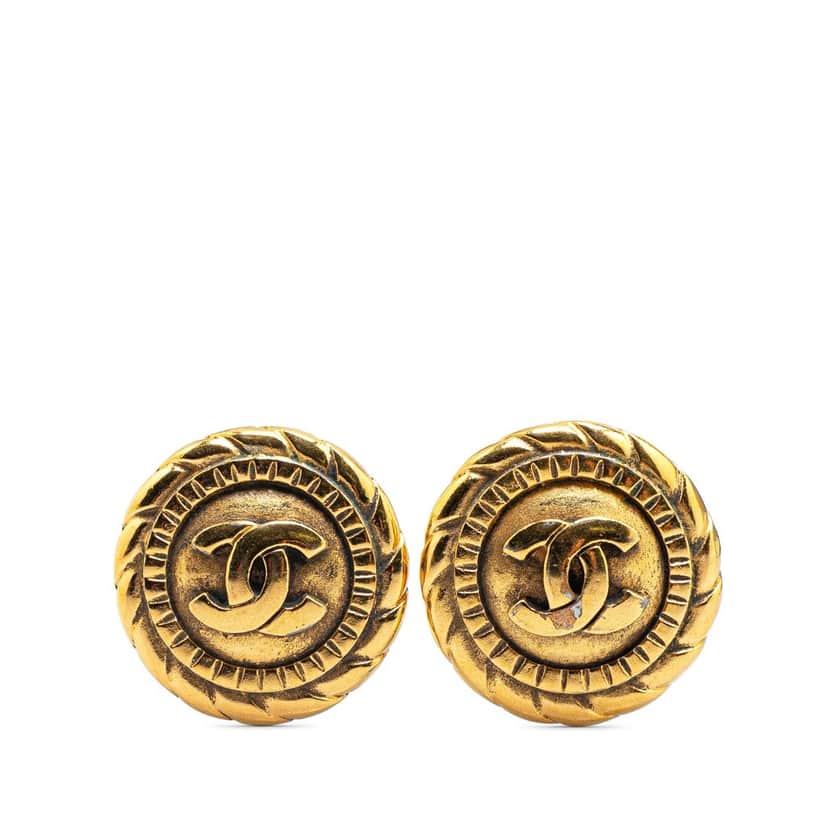 Chanel Gold Plated CC Round Clip On Earrings Gold Metal Good condition - Front View