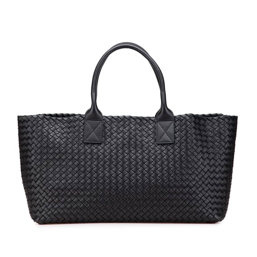 Bottega Veneta Medium Lambskin Intreccio Cabat Tote Black Leather Good condition - Front View
