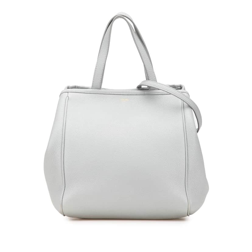 Celine Small Grained Calfskin Folded Cabas Tote Grey Leather Good condition - Front View
