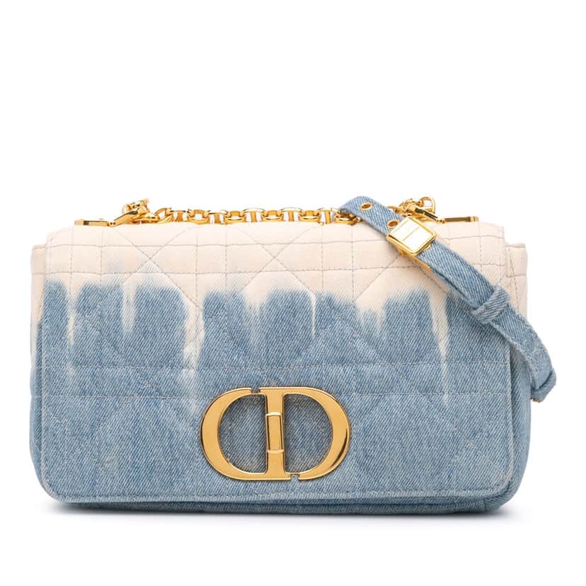 Dior Medium Denim Tie Dye Macrocannage Caro Bag Blue Denim Good condition - Front View