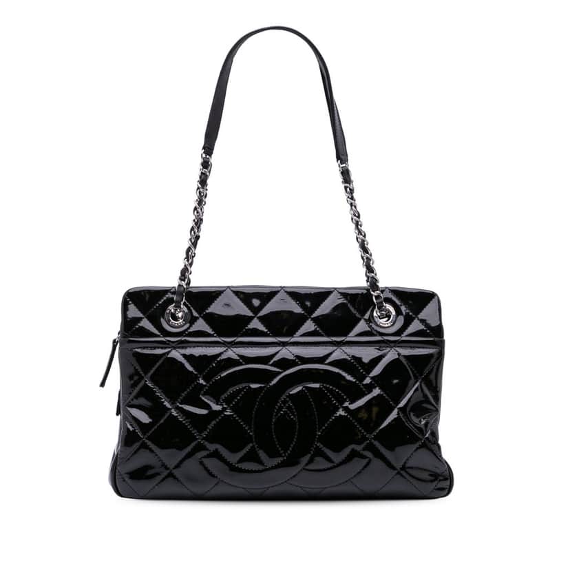 Chanel Medium CC Patent Soft Shopper Tote Black Leather Good condition - Front View